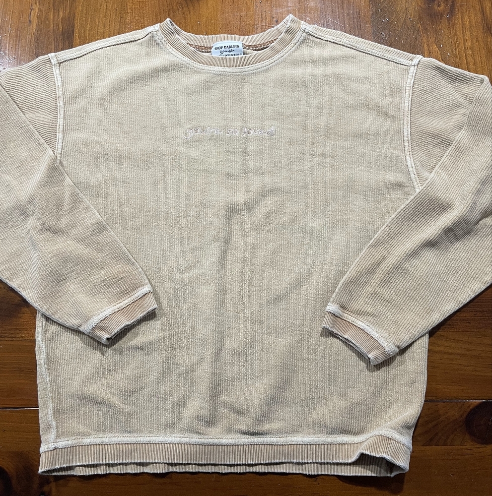 Shop Darling By Jessi Afshin Gorgeous Tan/yellow Ribbed You're So Loved Crewneck